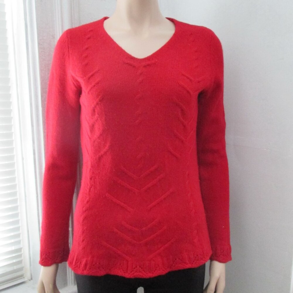 Vintage Cranberry Red Cashmere Sweater Pointelle Lace Effect